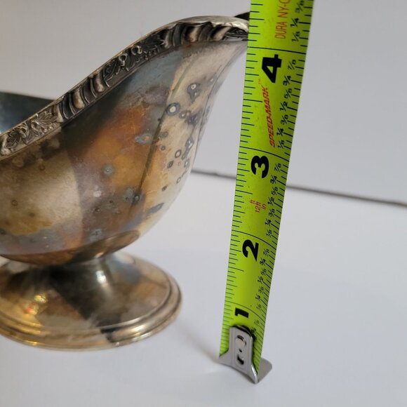 Vintage Silver Plate Gravy Boat With Ornate Handle & Scalloped Edges 4.5" Height - Picture 6 of 7